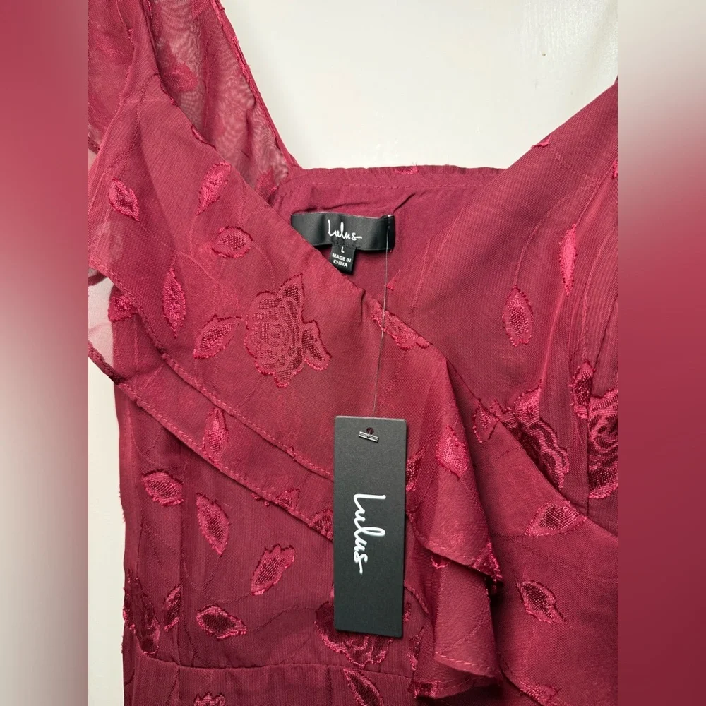 Lulu's Burgundy Asymmetrical Ruffle Dress - Picture 5 of 5